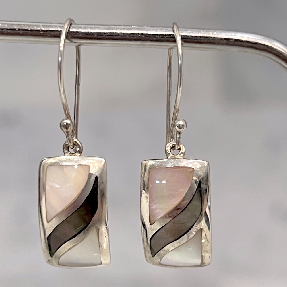 Multicolor Mother of Pearl Sterling Silver Dangle Earrings